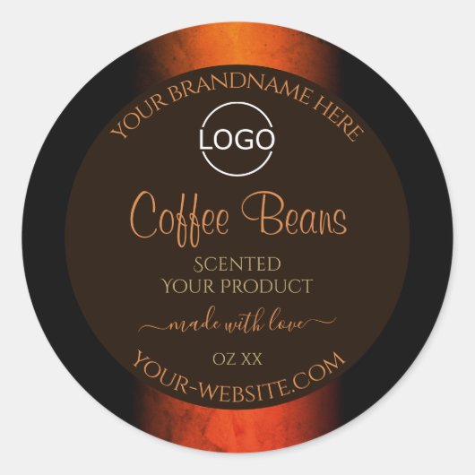 Lumineuze Oranje bruine marmer Product Labels Logo (Voorkant)