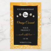 Lumineuze Oranje Glitter Black Product Labels Logo Voedselcontainer Etiket (Enkel label)