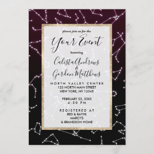 Lumineuze Paarse White Zodiac Constellation Stars Kaart