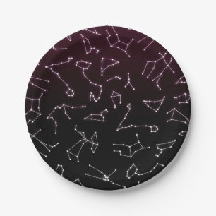 Lumineuze Paarse White Zodiac Constellation Stars Papieren Bordje