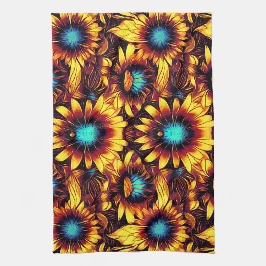 Lumineuze zonnebloemen theedoek (Verticaal)