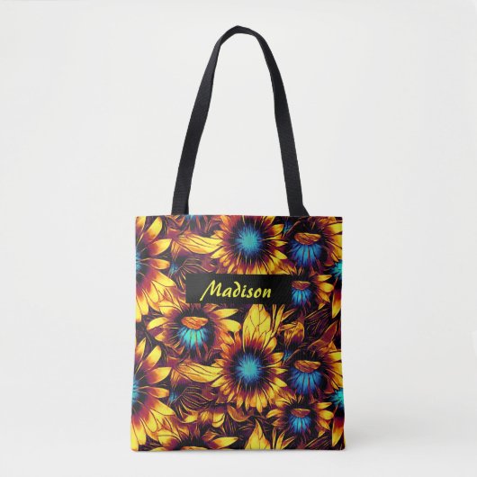Lumineuze zonnebloemen tote bag (Voorkant)