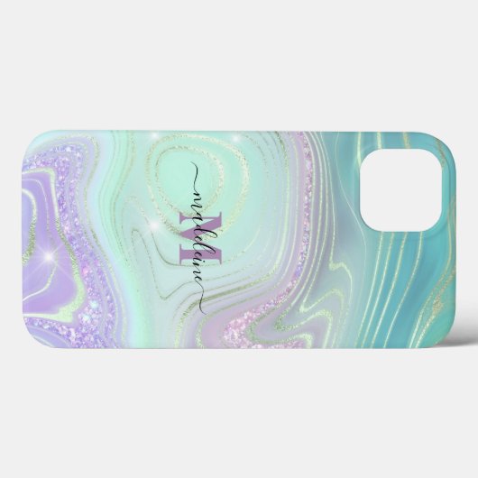 Luminous Aqua Crystal Marble Iridescent Agate Case-Mate iPhone Case (Achterkant (horizontaal))
