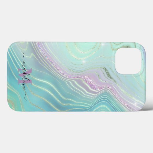 Luminous Aqua Crystal Marble Iridescent Agate Hoes (Achterkant (horizontaal))