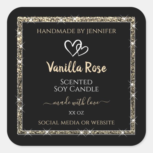 Luminous Black Gold Glitter-sterren Productlabels Vierkante Sticker (Voorkant)