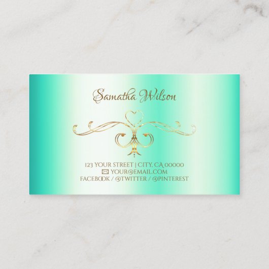 Luminous Blauwgroen Gold Corner Border Ornamental Visitekaartje (Achterkant)