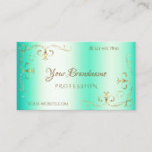 Luminous Blauwgroen Gold  Corner Border Ornamental Visitekaartje (Voorkant)