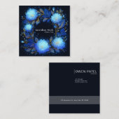 Luminous Blue Floral Gold Celestial Flower Frame Vierkante Visitekaartje (Voorkant / Achterkant)