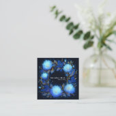 Luminous Blue Floral Gold Celestial Flower Frame Vierkante Visitekaartje (Staand voorkant)