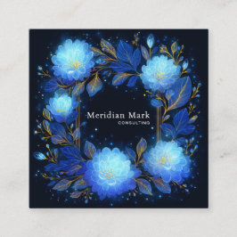 Luminous Blue Floral Gold Celestial Flower Frame Vierkante Visitekaartje