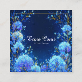 Luminous Blue Floral Gold Celestial Frame Midnight Vierkante Visitekaartje