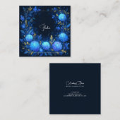 Luminous Blue Floral Gold Celestial Frame Midnight Vierkante Visitekaartje (Voorkant / Achterkant)