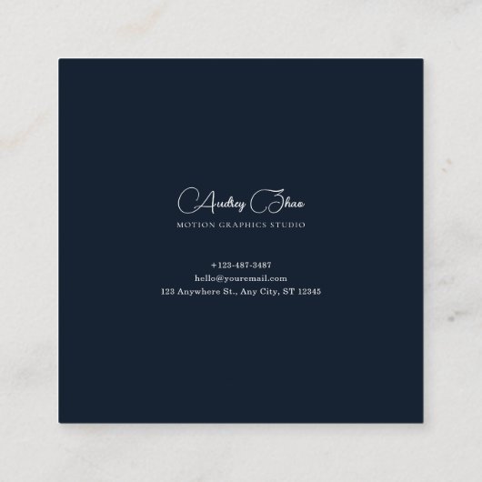 Luminous Blue Floral Gold Celestial Frame Midnight Vierkante Visitekaartje (Achterkant)