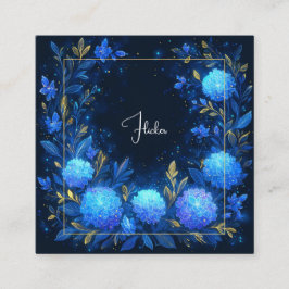 Luminous Blue Floral Gold Celestial Frame Midnight Vierkante Visitekaartje