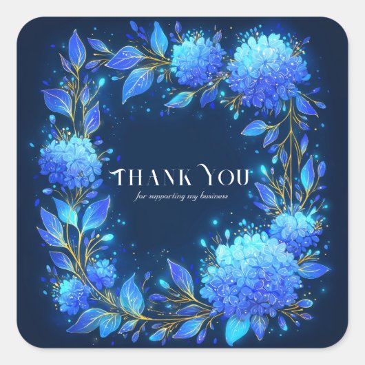 Luminous Blue Hydrangea Gold Sparkle Celestial Vierkante Sticker (Voorkant)