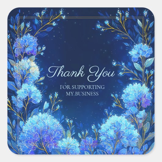 Luminous Blue Hydrangea Gold Sparkle Celestial Vierkante Sticker (Voorkant)