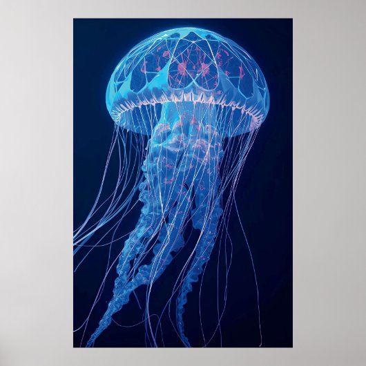 Luminous Blue Jellyfish Glowing Ocean Spirit Poster (Voorkant)