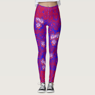 Luminous Blue net met bloemen 01 Red BG Leggings