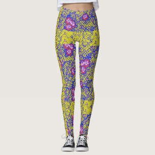 Luminous Blue net met bloemen 01 Yellow BG Leggings