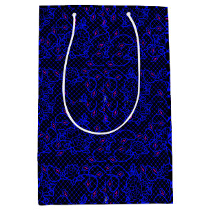 Luminous Blue net met bloemen 02b Black BG Medium Cadeauzakje