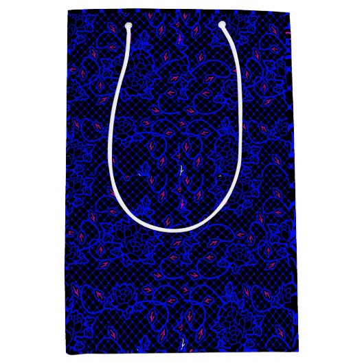 Luminous Blue net met bloemen 02b Black BG Medium Cadeauzakje (Voorkant)