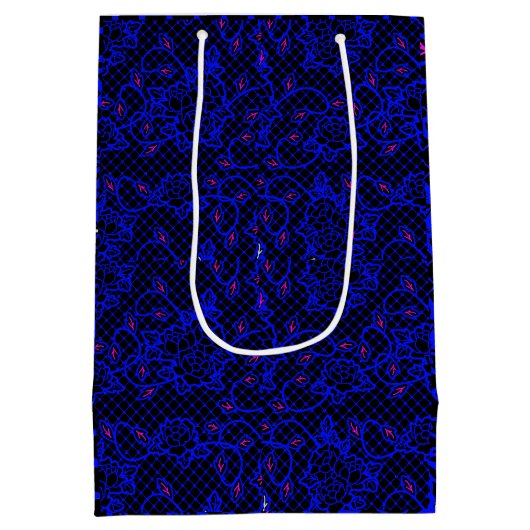 Luminous Blue net met bloemen 02b Black BG Medium Cadeauzakje (Achterkant)