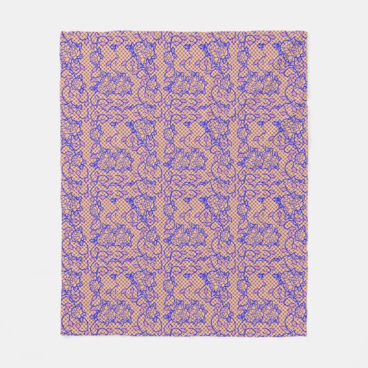 Luminous Blue net met bloemen 02b LOrange BG Fleece Deken (Voorkant)