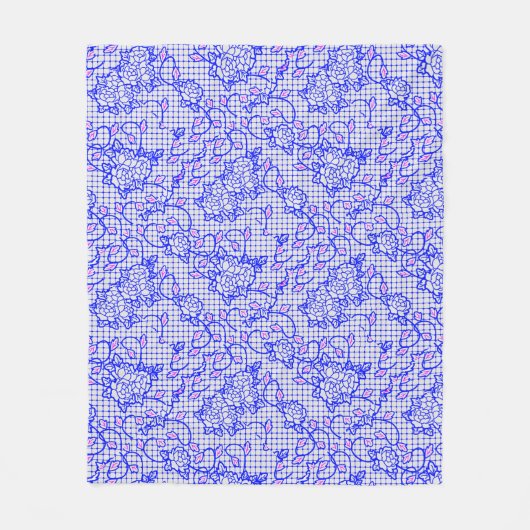 Luminous Blue net met bloemen 02b Offwhite BG Fleece Deken (Voorkant)