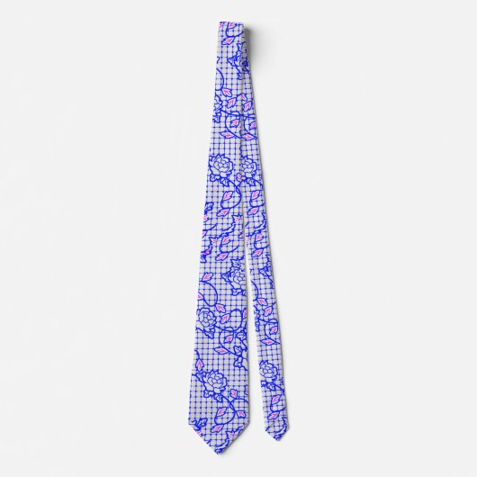 Luminous Blue net met bloemen 02b Offwhite BG Stropdas (Voorkant)