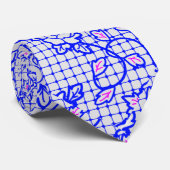 Luminous Blue net met bloemen 02b Offwhite BG Stropdas (Opgerold)