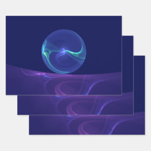 Luminous Blue Paars Dream Abstracte Fractal Art Inpakpapier Vel