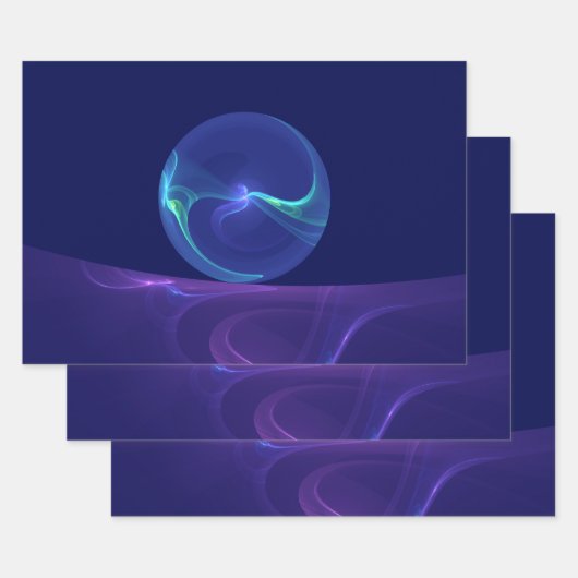 Luminous Blue Paars Dream Abstracte Fractal Art Inpakpapier Vel (Set)