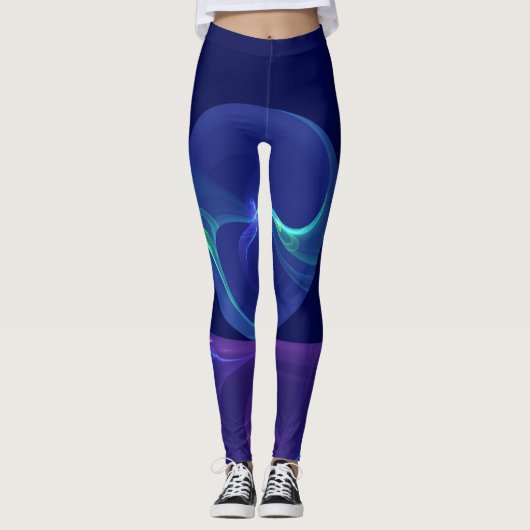 Luminous Blue Paars Dream Abstracte Fractal Art Leggings (Voorkant)
