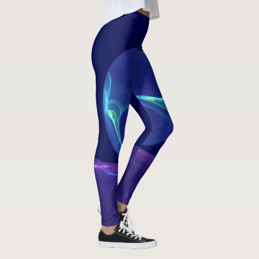Luminous Blue Paars Dream Abstracte Fractal Art Leggings (Rechts)