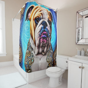 Luminous Bulldog Blue Ocean Wave Pointillisme Douchegordijn