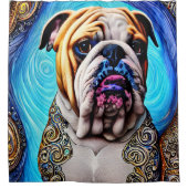 Luminous Bulldog Blue Ocean Wave Pointillisme Douchegordijn (Voorkant)