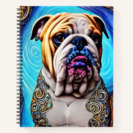 Luminous Bulldog Blue Ocean Wave Pointillisme Notitieboek (Voorkant)