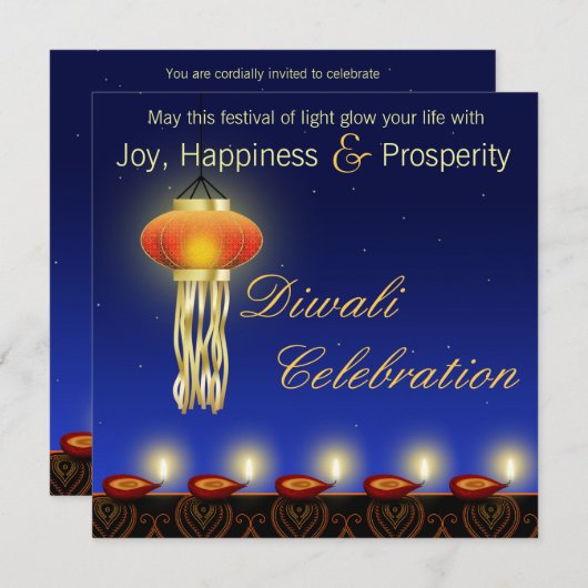 Luminous Diwali Lamp - Uitnodiging voor het festiv (Voorkant / Achterkant)