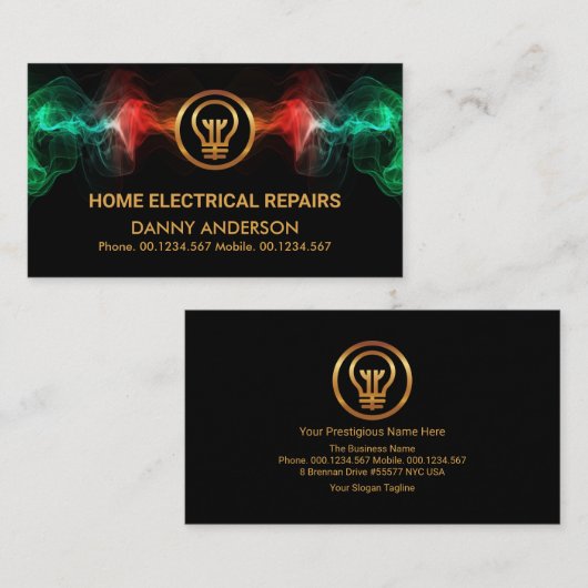Luminous Electric Lightning Gold Bulb Electrice Visitekaartje (Voorkant / Achterkant)