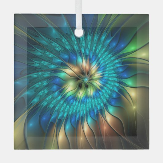 Luminous Fantasy Flower, Colorful Abstract Fractal Glas Ornament (Voorkant)