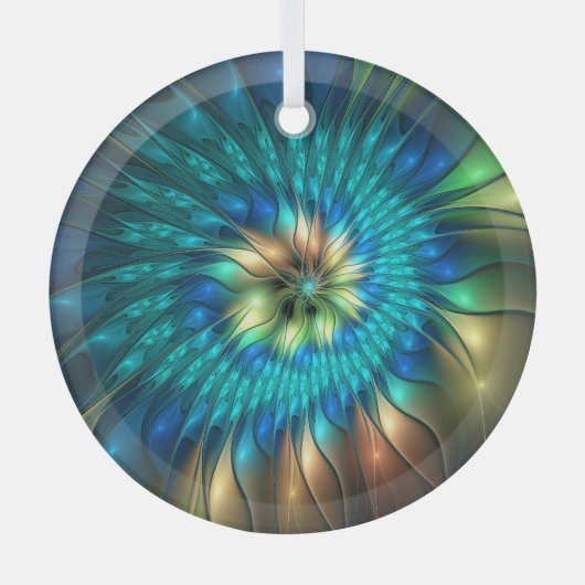 Luminous Fantasy Flower, Colorful Abstract Fractal Glas Ornament (Voorkant)