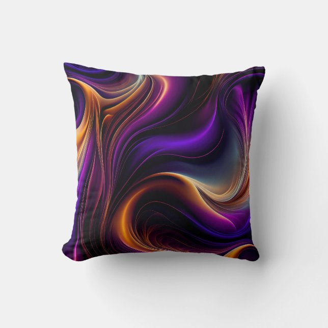 Luminous Flow - Vibrant Purple, Orange, & Gold Art Kussen (Voorkant)