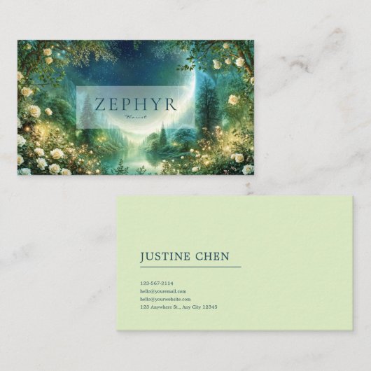Luminous Forest White Rose and Celestial Night Visitekaartje (Voorkant / Achterkant)