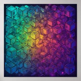 Luminous Geometric Cubist Wall Decor and Art Print
