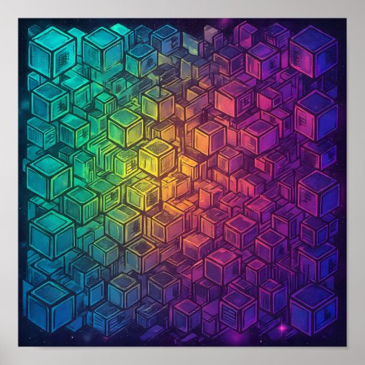 Luminous Geometric Cubist Wall Decor and Art Print (Voorkant)