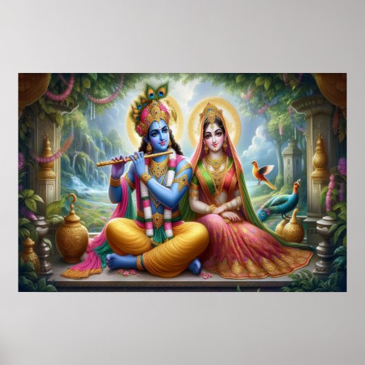 Luminous Gods Kunst: Krishna Radha, Goddelijk Paar Poster (Voorkant)