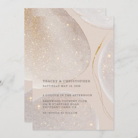 Luminous Gold & Blush Fawn Shimmer Wedding Kaart (Voorkant / Achterkant)