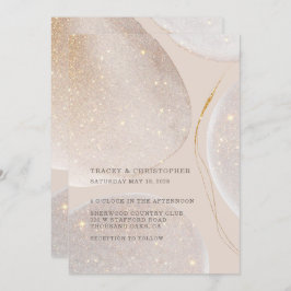 Luminous Gold & Blush Fawn Shimmer Wedding Kaart