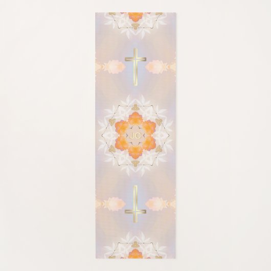 Luminous Gold Heilige Kruis, Oranje Floral Yogamat (Voorkant)