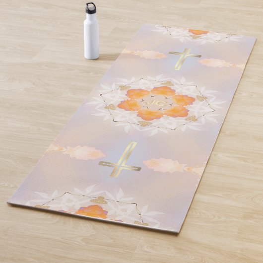 Luminous Gold Heilige Kruis,  Oranje Floral Yogamat (In situ)
